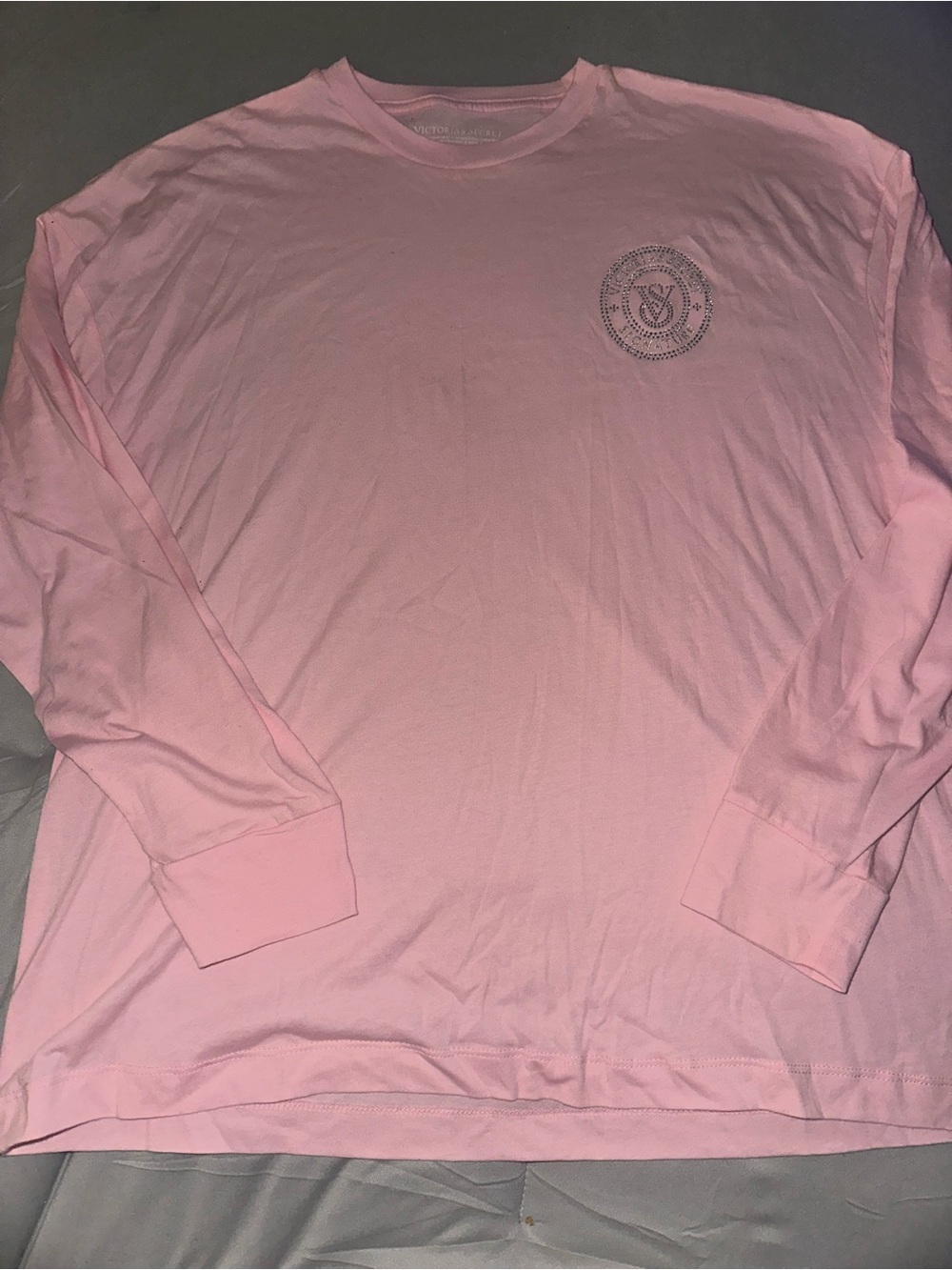 Victorias Secret Long Sleeve Tshirt Light Pink Bling Logo - NWOT XS
